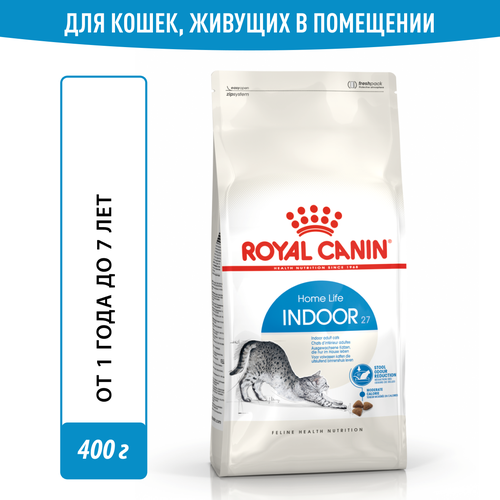 Корм для кошек Royal Canin Indoor 27 (Индор 27) Корм сухой сбалансированный для взрослых кошек, живущих в помещении, 0,4 кг фото, описание