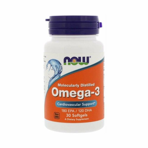 фото Омега 3 1000 мг Рыбий жир NOW Omega-3 30 капсул, купить онлайн за 599 рубл.