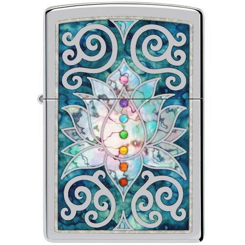 Оригинальная бензиновая зажигалка ZIPPO Classic 48592 Lotus Flower с покрытием High Polish Chrome - Цветок лотоса фото, описание