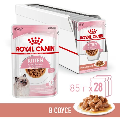 Влажный корм в соусе для котят Royal Canin Kitten (Киттен) для котят в возрасте до 12 месяцев в соусе 28х0,085кг фото, описание