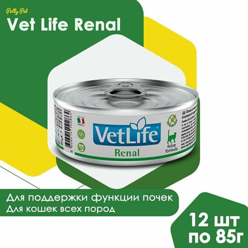 Влажный корм Farmina Vet Life Renal для кошек всех пород при болезни почек и почечной недостаточности, Фармина Вет Лайф лечебный рацион со вкусом курицы, 12шт по 85г фото, описание