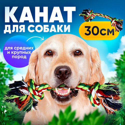 Игрушка для собак плетеный канат/2 узла, 30 см/веревка для собак средних и крупных пород 30 см фото, описание