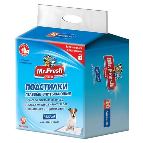 Пеленки для собак впитывающие Mr. Fresh Expert Regular 60х40х22 см 30 шт. 1 шт. 60 см 40 см 22 см белый фото, описание