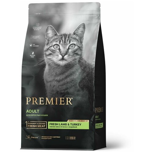 Сухой корм для кошек Premier cat Lamb&Turkey ADULT (Свежее мясо ягненка с индейкой для кошек) 400 г. фото, описание