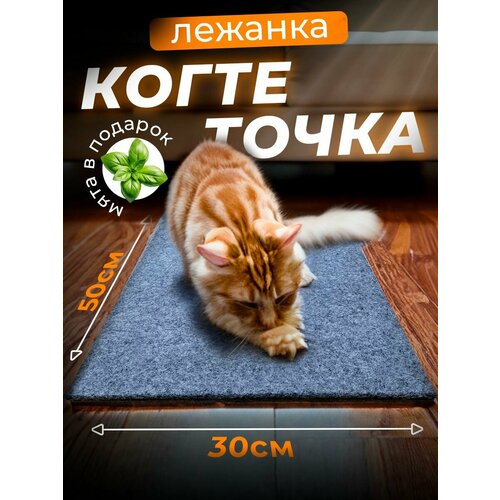 Когтеточка для кошки напольная лежанка с кошачьей мятой, 50х30 см/ серая фото, описание