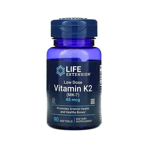 Life Extension Vitamin K2 (MK-7) 45 мкг (Витамин К2 МК-7) 90 мягких капсул (Life Extension) фото, описание