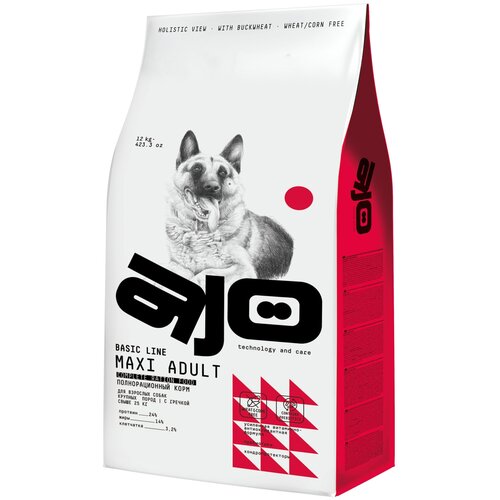 AJO Dog Maxi Adult Сухой полнорационный корм с гречкой для взрослых собак крупных пород, 12 кг фото, описание