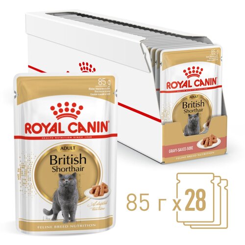 Корм для кошек Royal Canin British Shorthair Adult (Британская Короткошерстная Эдалт) Корм для британских короткошерстных кошек, соус, 28x85г фото, описание