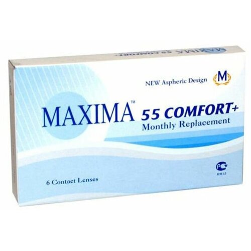 Контактные линзы Maxima 55 Comfort Plus, 6 шт., R 8,6, D -7, прозрачный, 1 уп. фото, описание