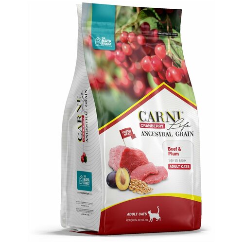 Сухой корм для кошек Carni Life Adult​, низкозерновой, говядина с черносливом и клюквой 1,5 кг фото, описание