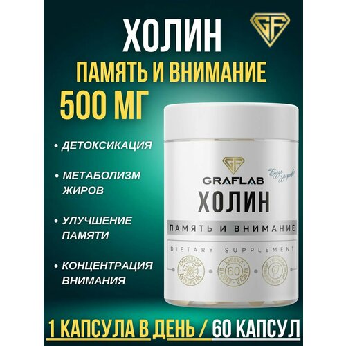 Холин (Choline), Витамин В4, 500 мг, 60 капсул фото, описание