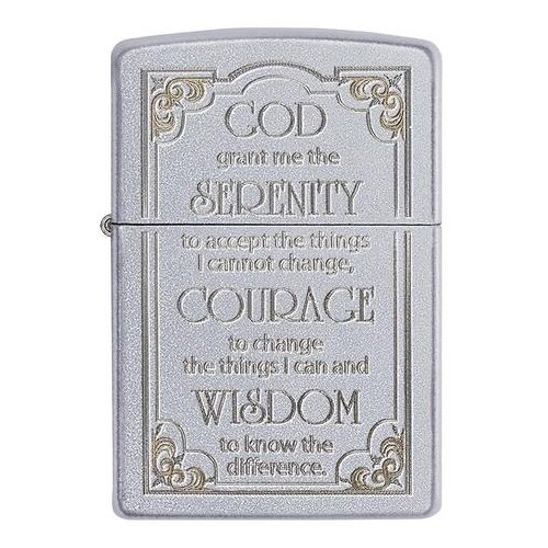 Оригинальная бензиновая зажигалка ZIPPO 28458 Serenity Prayer с покрытием Satin Chrome - Молитва о терпении фото, описание