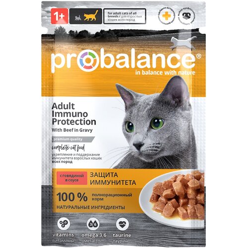 Влажный корм для кошек ProBalance с говядиной 85 г (кусочки в соусе) фото, описание