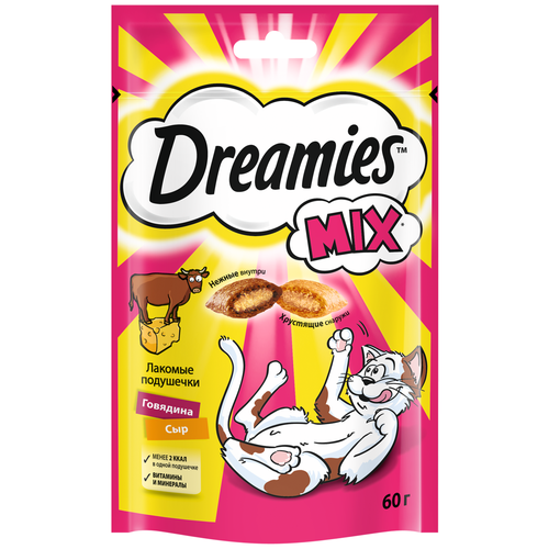 Лакомство для кошек  Dreamies Подушечки Mix, 60 г сыр фото, описание