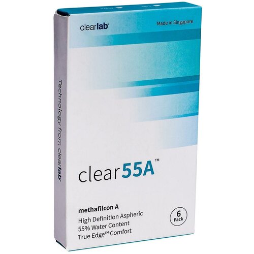 Контактные линзы Clearlab Clear 55A, 6 шт., R 8,7, D -8,5, прозрачный, 1 уп. фото, описание