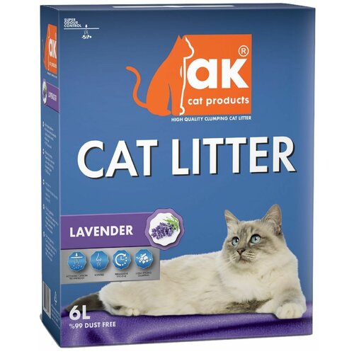 AK Cat Lavander Комкующийся бентонитовый наполнитель с ароматом лаванды 6л фото, описание