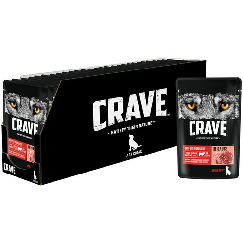 Корм консервированный полнорационный CRAVE для взрослых собак всех пород с говядиной в соусе, 28 шт по 85г. фото, описание