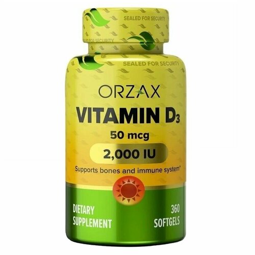 Orzax Vitamin D3 2000IU / Орзакс Витамин Д3 2000МЕ 360 капсул фото, описание