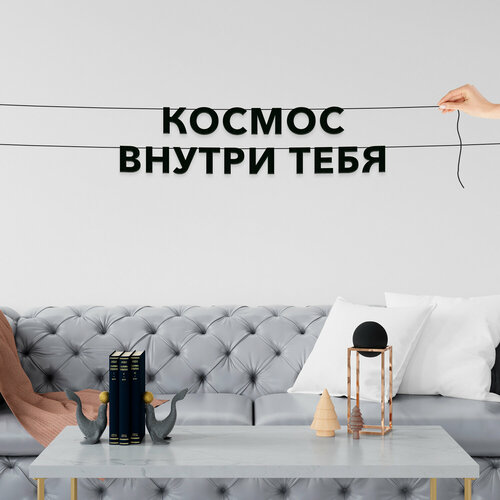 Гирлянда из букв, интерьерная интерьерная - “Космос внутри тебя“, черная текстовая растяжка. фото, описание