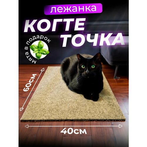 Когтеточка для кошки напольная лежанка с кошачьей мятой, 60х40 см/ бежевая фото, описание