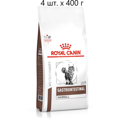 Сухой корм для кошек Royal Canin Gastro Intestinal Hairball, при проблемах с ЖКТ, для вывода шерсти, 4 шт. х 400 г фото, описание