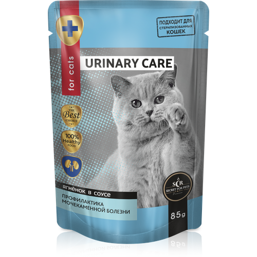 Влажный корм для кошек Secret fop Pets, urinary care/профилактика МКБ с ягнёнком в соусе, 85 г x 24 шт фото, описание