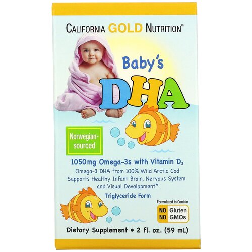 California Gold Nutrition Baby's DHA Omega-3 with vitamin D3 фл., 59 мл, 270 г фото, описание