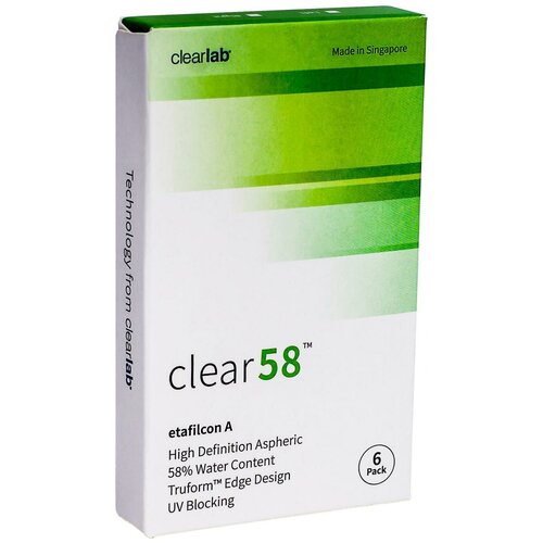 Контактные линзы Clearlab Clear 58, 14 мм, 6 шт., R 8,3, D -9,5, прозрачный, 1 уп. фото, описание