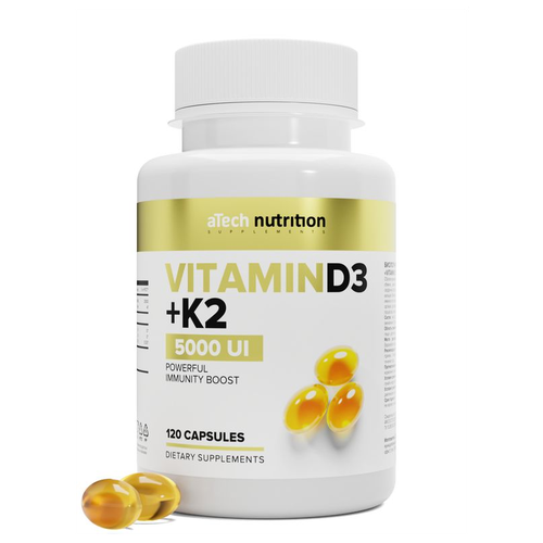 Витамин Д3 + К2 5000 МЕ / VITAMIN D3+К2 5000 МЕ 700 мг aTech nutrition 120 капсул фото, описание