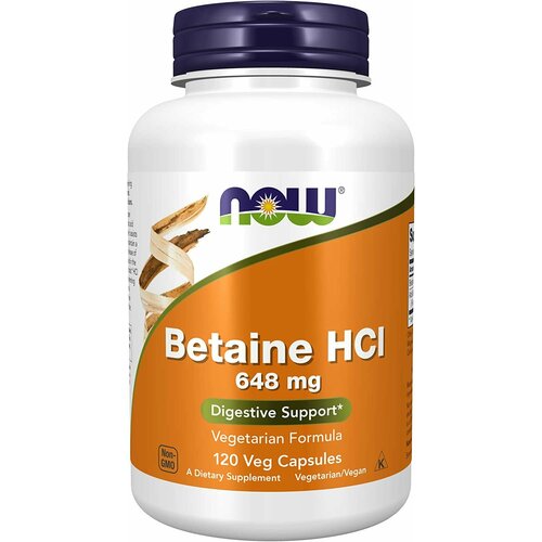 NOW Betaine HCI 648 mg 120 caps / Нау Бетаин Гидрохлорид 648 мг 120 капс фото, описание