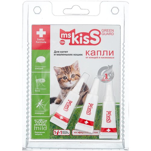 Ms.Kiss раствор от блох и клещей Green Guard для котят и кошек от 0.5 до 2 кг 3 шт. в уп. фото, описание