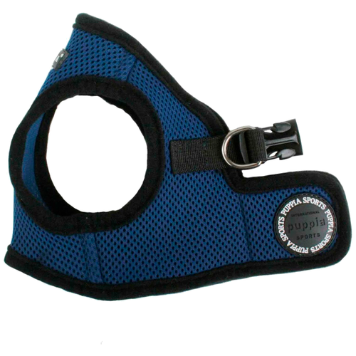 Шлейка Puppia Soft vest harness B, обхват шеи 28  см, синий/черный, M фото, описание