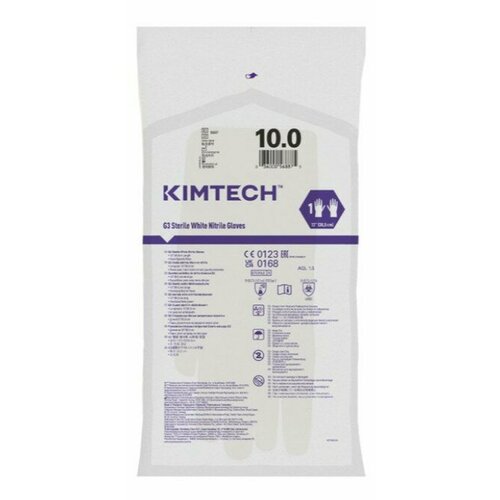 Перчатки нитриловые стерильные Kimberly-Clark KIMTECH PURE G3, цвет: белый, размер: 10.0, 305 мм, неопудренные, хирургическая укладка, 4 шт. (2 пары) фото, описание