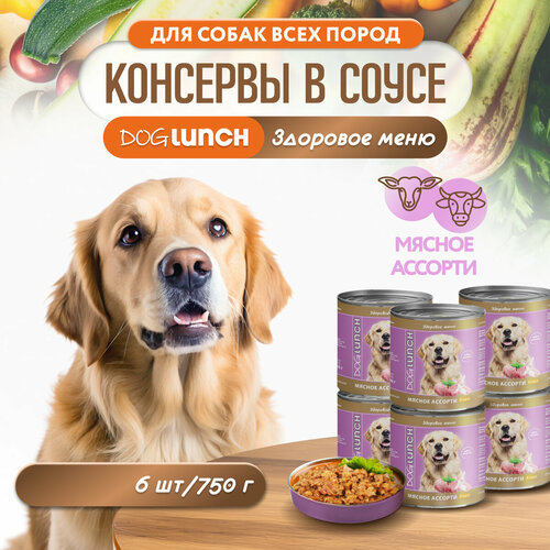 Корм влажный DOG LUNCH мясное ассорти в соусе для собак (6шт x 750г) фото, описание