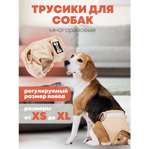 Трусы многоразовые PET&HOME для собак, подгузник для собак, полиэстер, бежевый, размер S фото, описание