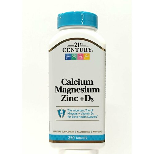 Таблетки Calcium Magnesium Zinc + D3 от 21 st Century, 250 штук в упаковке фото, описание