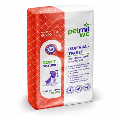 Пеленки для собак впитывающие Мedmil Petmil WC 60х90 см 5 шт. 1 шт. 60 см 90 см голубой/белый фото, описание