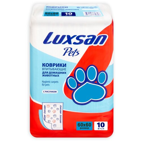 Пеленки для собак впитывающие Luxsan Pets с рисунком 60х60х20 см 10 шт. 60 см 60 см 20 см красный фото, описание