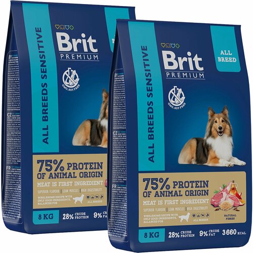 BRIT PREMIUM DOG ADULT SENSITIVE для взрослых собак всех пород с чувствительным пищеварением с ягненком и рисом (8 + 8 кг) фото, описание