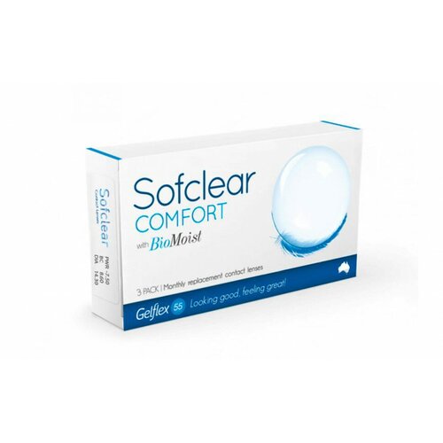 Контактные линзы Gelflex Sofclear Comfort with BioMoist, 3 шт., R 8,6, D -2,25, бесцветный, 1 уп. фото, описание