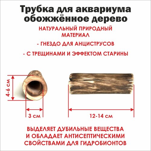 Трубка для аквариума глухая 12-14 см. с эффектом старины/ обожжённое дерево с трещинами и эффектом морёного дуба фото, описание