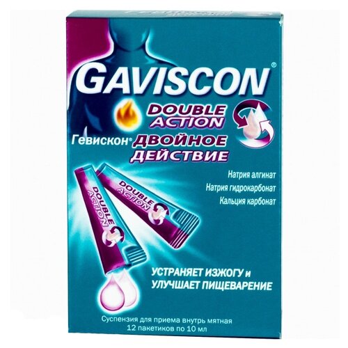 Гевискон Двойное Действие сусп. д/вн. приема, 10 мл, 12 шт., мятный, 1 уп. фото, описание