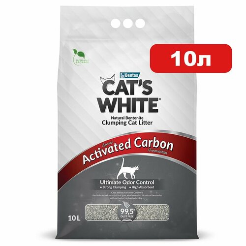 Cat's White Activated Carbon комкующийся наполнитель с активированным углем для кошачьего туалета (10л) фото, описание