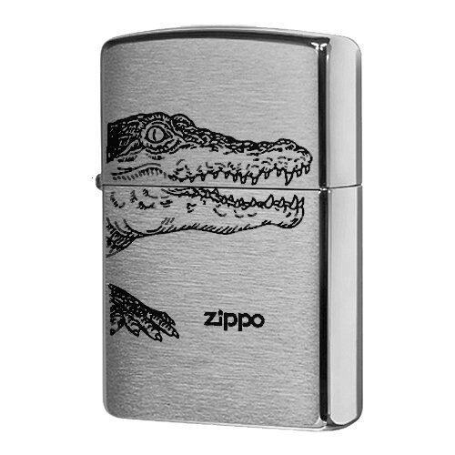 Оригинальная бензиновая зажигалка ZIPPO 200 Alligator с покрытием Brushed Chrome - Крокодил фото, описание