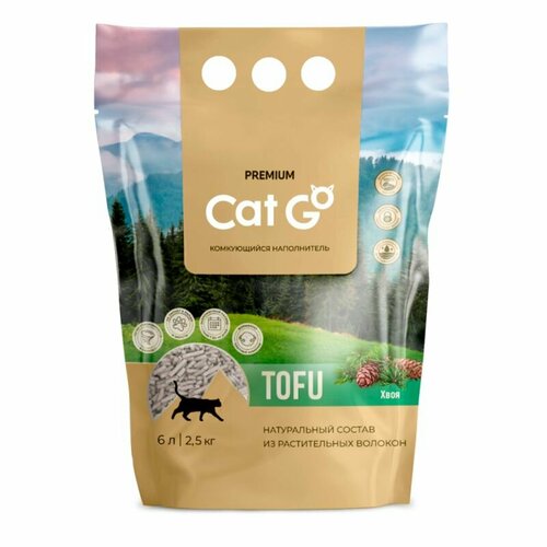 Наполнитель Cat Go TOFU комкующийся, растительный с ароматом хвои, 2,5 кг (6 л) фото, описание