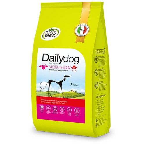 Сухой корм Dailydog Adult Medium breed Lamb and Beef для взрослых собак средних пород с ягненком и говядиной - 3кг фото, описание