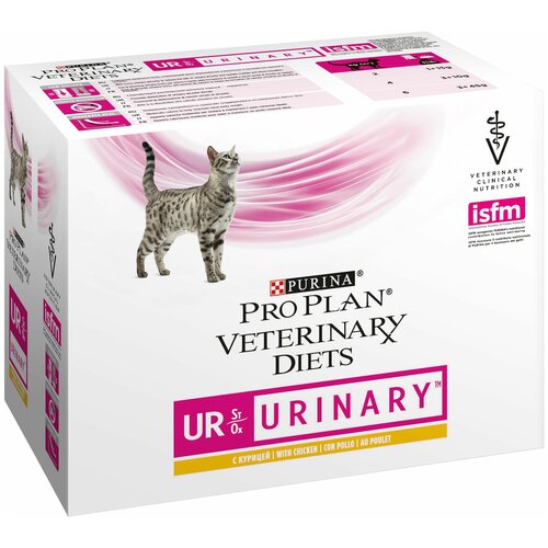 Влажный корм Pro Plan Veterinary Diets UR для кошек при болезнях нижних отделов мочевыводящих путей c курицей, 10 шт фото, описание