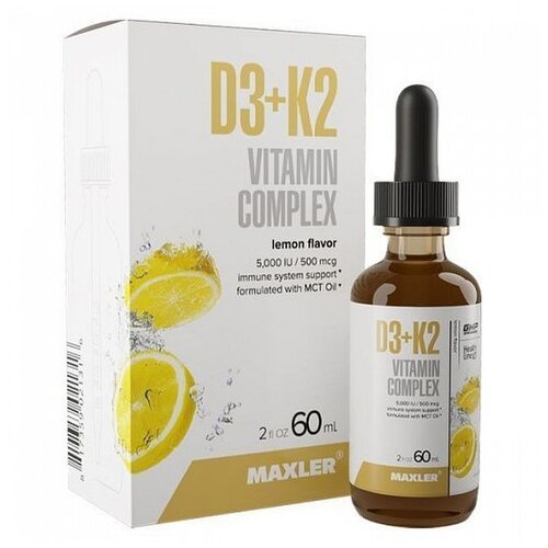 MAXLER D3+K2 Vitamin Complex фл., 60 мл, 120 г, лимон фото, описание