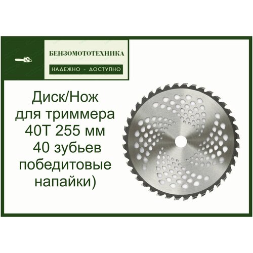 Диск (Нож) для триммера мотокосы 40Т (255 мм*25,4*1,3 мм 40 зубьев победитовые напайки) фото, описание