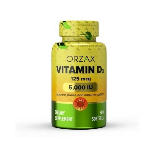 Витамин Д3 (Vitamin D3) 5000 МЕ, ORZAX, 360 капсул фото, описание